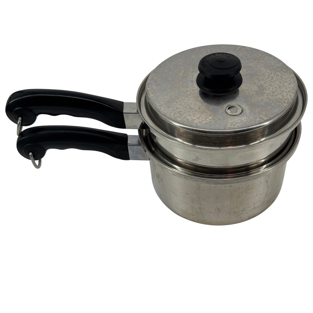 Saladmaster Stainless Steel Double Boiler Steamer Pot Set Silver Black Handles
